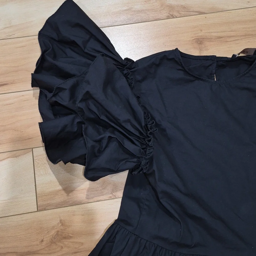 Chepe Women's Size Small Black Puff-Sleeve Dress - Picture 3 of 7